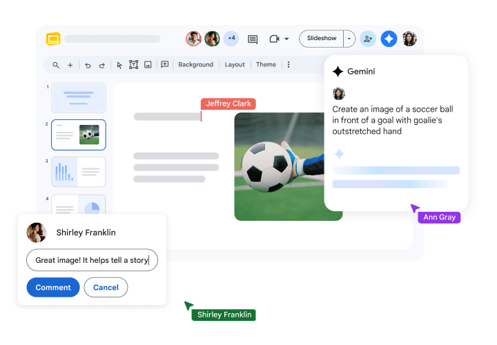 Участники редактируют слайд Google Slides и обсуждают изображение в комментариях